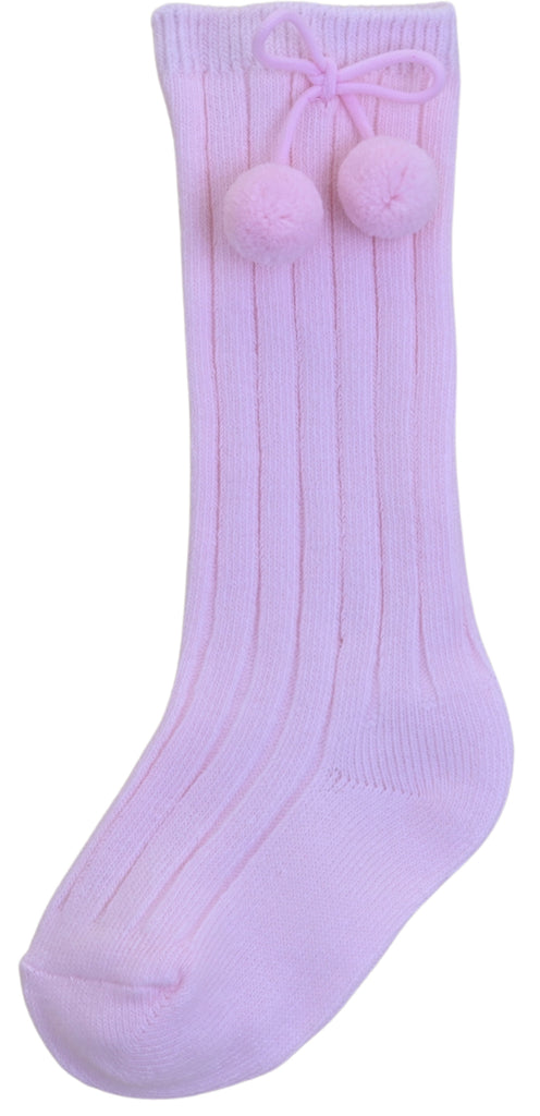 Pom Pom Knee High Socks Pink (Pack of 6)