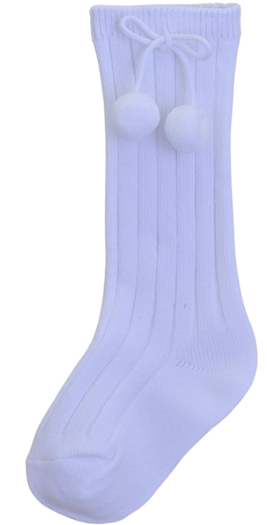 Pom Pom Knee High Socks White (Pack of 6)