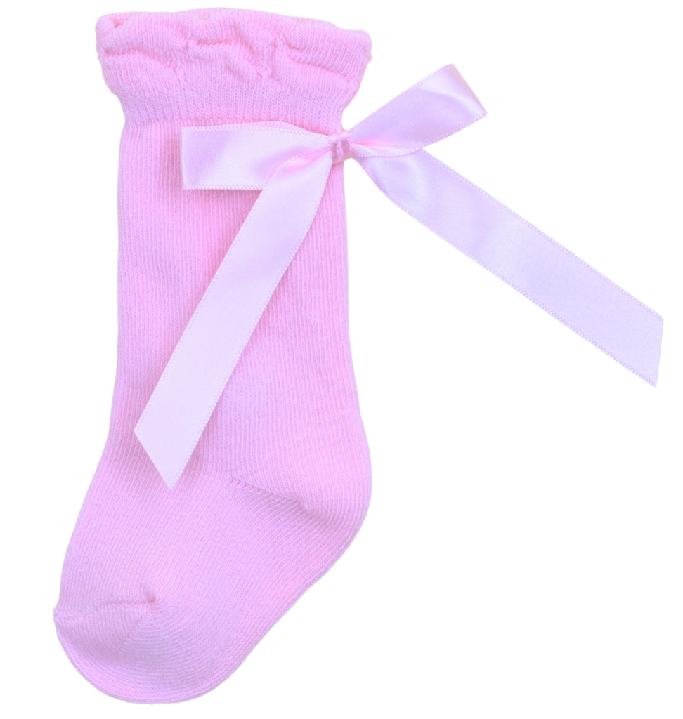 Ribbon Knee High Socks Pink (Pack of 6)
