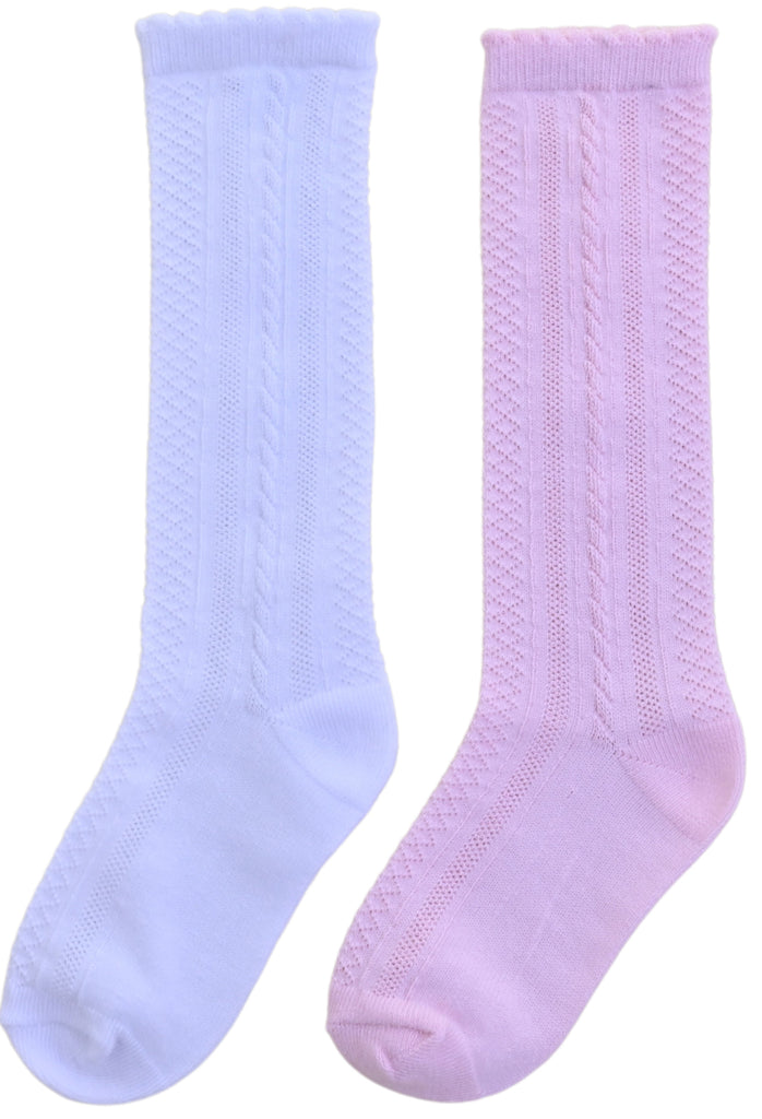 Classic Knee High Socks White/Pink (6 x 2 Pair Packs)